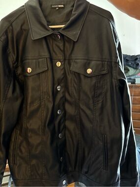 Fashion Nova Black Faux Leather Snap-Front Bomber Jacket